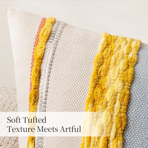 ANRODUO Boho Decorative Throw Pillow Covers Yellow Stripe 18x18 Pack of 2 - Image 6