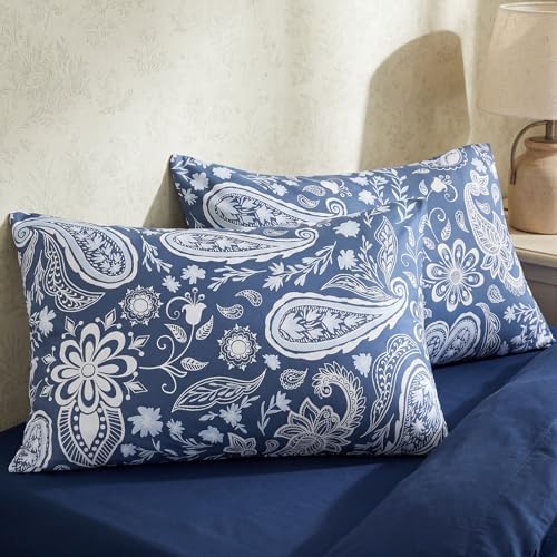 Bedorm Cotton Pillow Cases Standard Size Set of 2 Paisley Floral Pillow Covers - Image 6