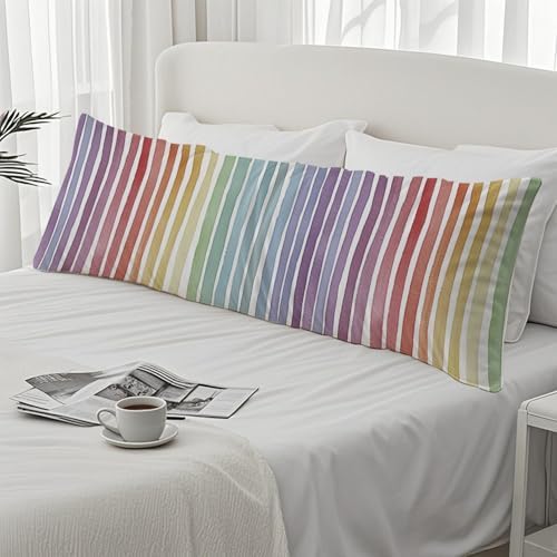 Boho Colorful Striped 20x54 Body Pillow Cover, Minimalist Boho Watercolor - Image 4
