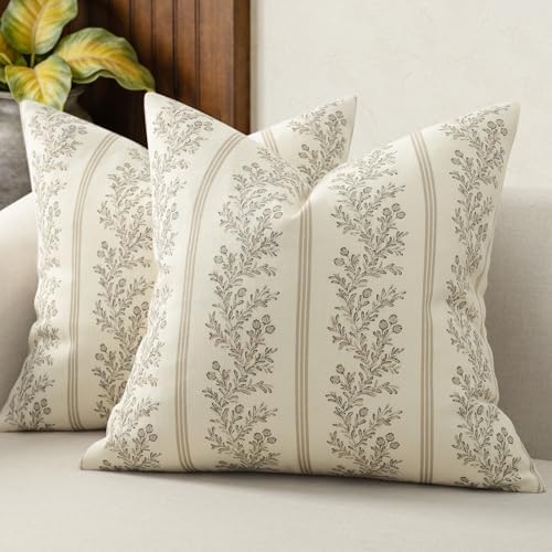 Vintage Throw Pillow Covers 20x20 Set of 2, Striped Floral Pillow Cover by DKwizme