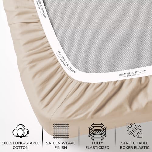 Feather & Stitch 100% Cotton Sateen 500 TC King Size Bed Sheet Set - Image 3