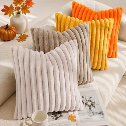 decorUhome Fall Faux Fur Throw Pillow Covers 22x22 Set of 2 Orange - Image 5