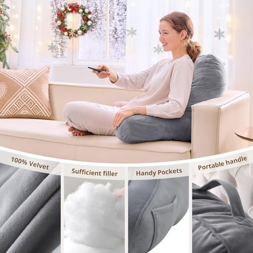 Sasttie Reading Pillow for Bed, Back Pillow for Sitting Up, Dark Grey - Image 5