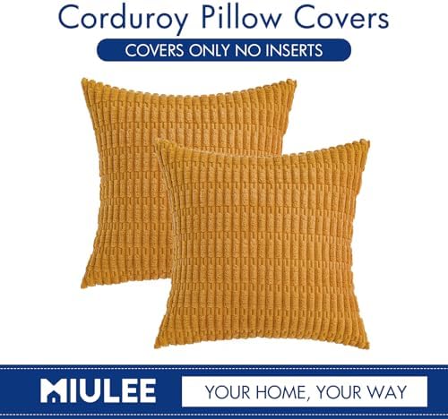 MIULEE Corduroy Decorative Throw Pillow Covers 18x18 Gold Yellow Pack of 2 - Image 6