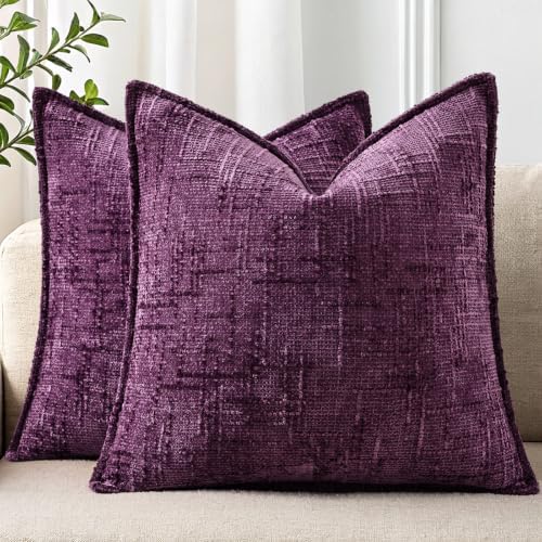 decorUhome Chenille Throw Pillow Covers 22x22 Set of 2, Dark Purple by decorUhome