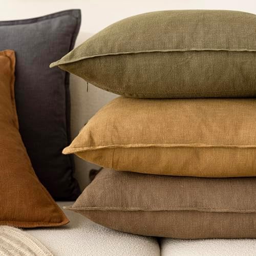 Foindtower Linen Solid Decorative Throw Pillow Covers 20x20 Cocoa Brown - Image 6