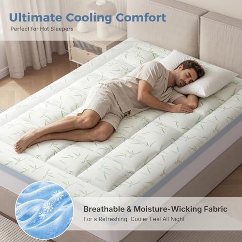 DUMOS Queen 3in Dual Layer Gel Memory Foam Bamboo Rayon Mattress Topper - Image 4