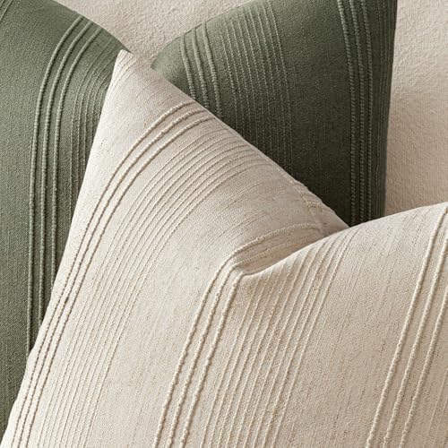 MIULEE Decorative Striped Throw Pillow Covers 22x22 Inch Beige 2 Pack - Image 3