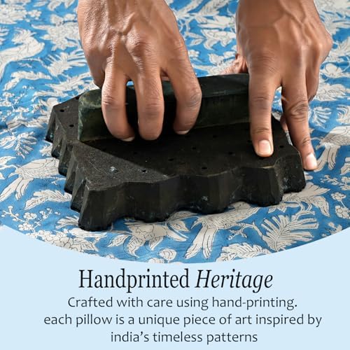 CPC Block Print Ruffle Throw Pillow Cover Blue Sapphire 24"x24" - Image 4