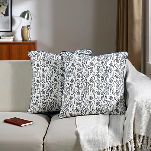 Ridhi Block Print Baby Blue Eyes Cotton Pillow Cover 20" x 20" Set of 2 - Image 5
