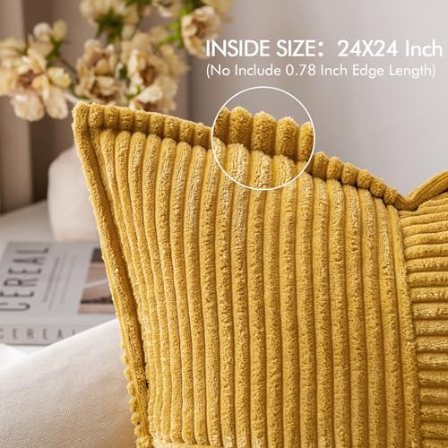 MIULEE Mustard Yellow Corduroy Decorative Euro Sham Pillow Covers 24x24 Inch - Image 2