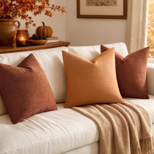 MIULEE 24x24 Inch Euro Textured Chenille Fall Pillow Covers Burnt Orange - Image 4