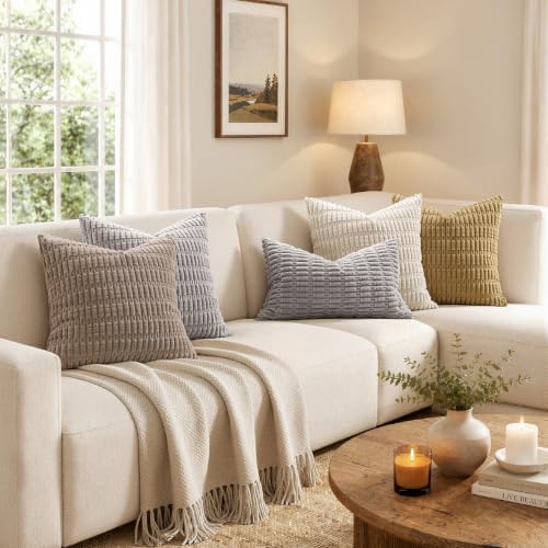 MIULEE Lumbar Corduroy Decorative Throw Pillow Covers 12x20 Light Grey - Image 4