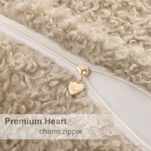 decorUhome Sherpa Throw Pillow Covers 12x20 Set of 2 Neutral Oatmeal - Image 6