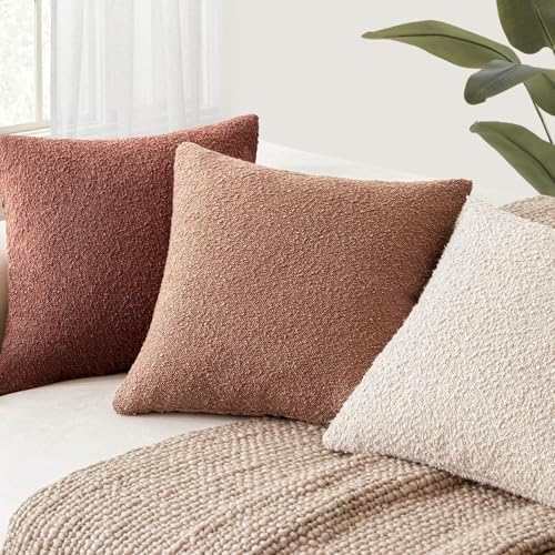 Foindtower Textured Boucle Throw Pillow Covers 24x24 Dusty Orange Hazel - Image 6