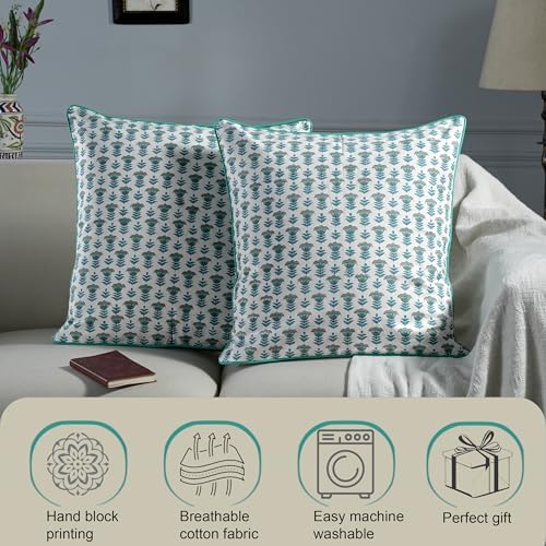 Ridhi Block Print Aquamarine Blue Pillow Cover 24" x 24" Decorative Couch - Image 5