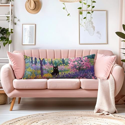 Spring Garden Black Cat 20x54 Body Pillow Cover, Cats Lovers Lady Gifts - Image 6