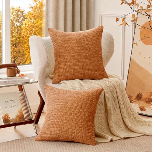 a moment Fall Orange Chenille Throw Pillow Covers 20x20 Inch Pack of 2 Modern - Image 2