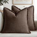 MIULEE Boho Linen Fringe Decorative Fall Pillow Covers Reddish Brown 16x16 by MIULEE