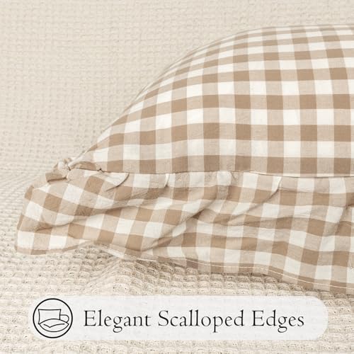 JoraLion Ruffled Lumbar Pillow Cover 14x24 Gingham Khaki - Image 7