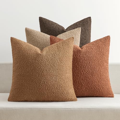MIULEE Fall Decorative Boucle Throw Pillow Covers 20x20 Rustic Set of 4 by MIULEE