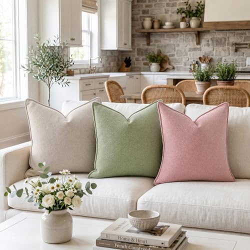 Fancy Homi Set of 2 Pink 18x18 Inch Soft Chenille Decorative Throw Pillow Covers - Image 2