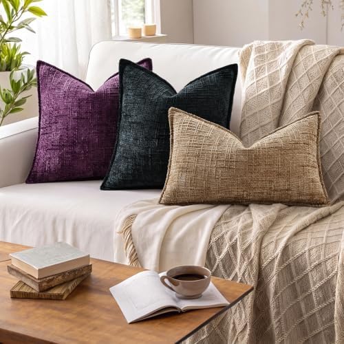 decorUhome Chenille Throw Pillow Covers 22x22 Set of 2, Dark Purple - Image 5