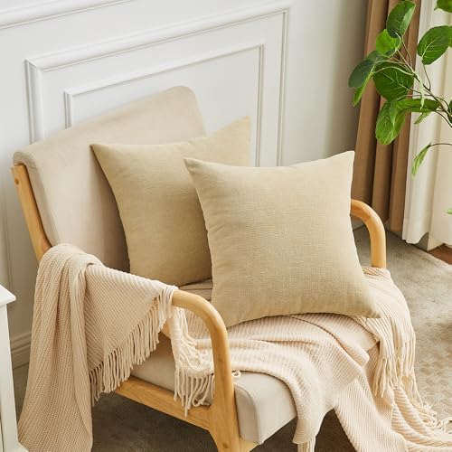 GAWAMAY Khaki Chenille Throw Pillow Covers 18x18 Set of 2 - Image 2