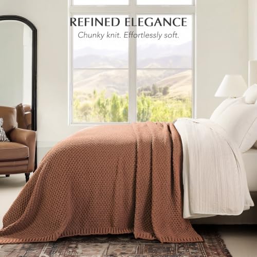 EVERGRACEHOME Chunky Chenille Knit Throw Blanket, Terracotta Clay - Image 3