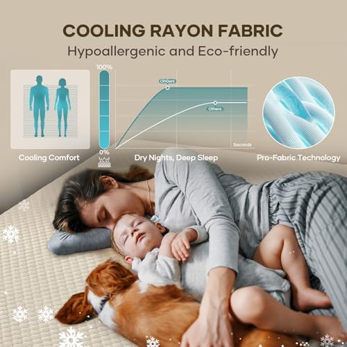 OhGeni 100% Waterproof Mattress Protector, Queen Size Beige Soft Bamboo Viscose - Image 4
