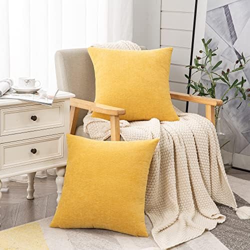 GAWAMAY Yellow Chenille Throw Pillow Covers 26x26 Set of 2 - Image 3