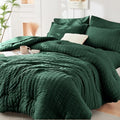 HYMOKEGE Emerald Green Full Size Comforter Sets Seersucker 7 Pieces, All Season by HYMOKEGE