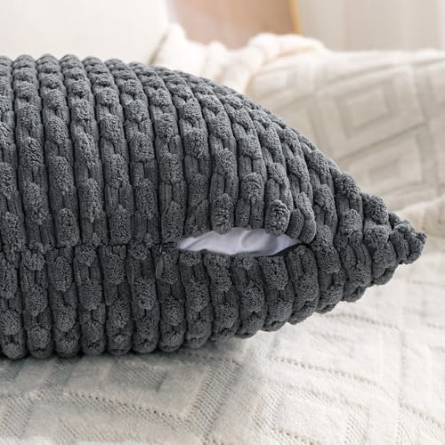 Set of 4 Medium Grey Taupe Decorative Throw Pillow Covers 26x26 Inch Corduroy - Image 5
