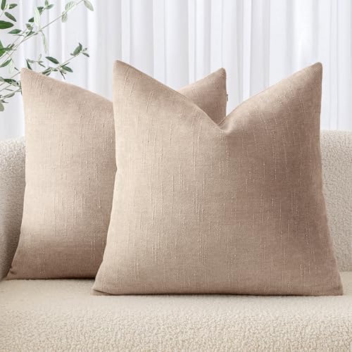 MIULEE Textured Chenille Throw Pillow Covers 22x22 Inch Irish Cream by MIULEE