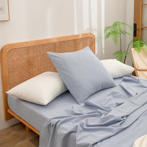 BESTOUCH Washed Cotton Pillowcases Linen Feel Off White Standard - Image 4