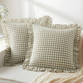 KKJIAF 2 Pcs Ruffle Gingham Pillow Covers 18" x 18", Sage Green Plaid by KKJIAF
