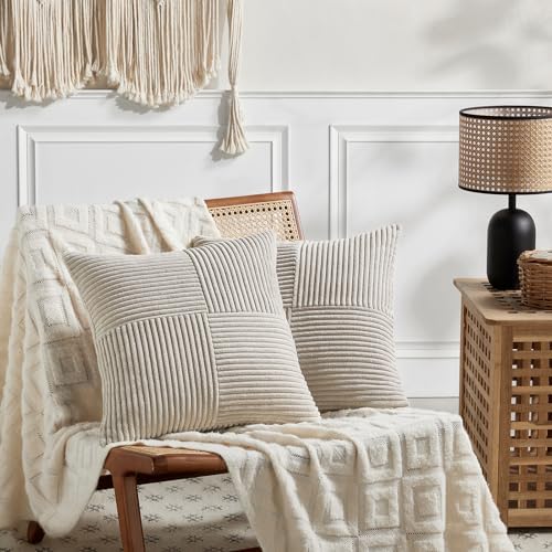 Fancy Homi 2 Packs Neutral Taupe Decorative Throw Pillow Covers 18x18 Inch - Image 6