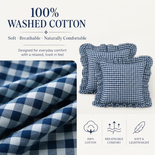 Gingham Throw Pillow Covers 18x18, Ruffle Trim - Image 3