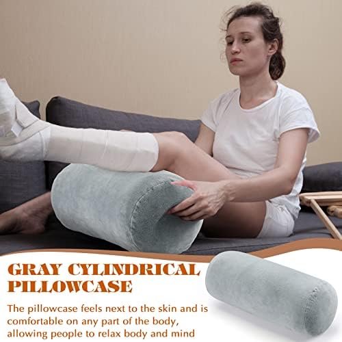 Newwiee 2 Pcs Neck Roll Pillow Case, 14 X 7 Inch Short Plush Gray - Image 6