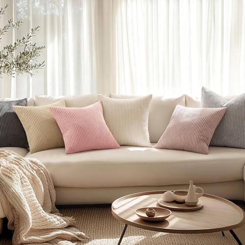 MIULEE Decorative Corduroy Throw Pillow Covers Set of 2 16x16 Pink - Image 4