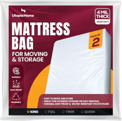Pack of 2 King Mattress Bag for Moving, Storage & Disposal, 4 Mil Thick by UTOPIAHOME