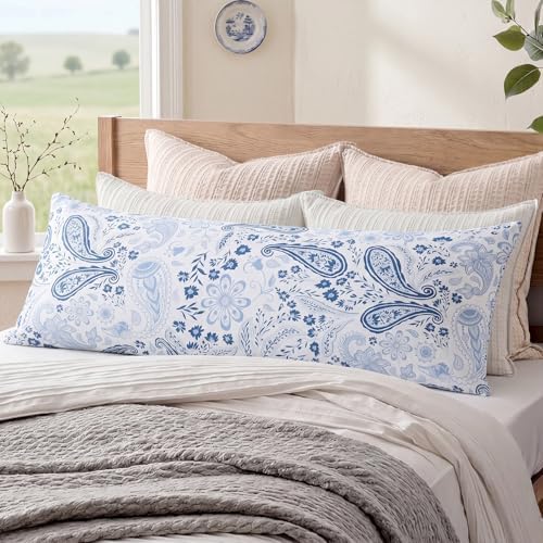 Bedorm 100% Cotton Body Pillow Cover 20 x 54 Body Pillow Case Blue Paisley by Bedorm