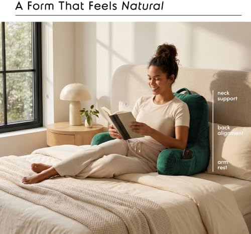 Nestl Reading Pillow for Bed, Back Pillow for Sitting Up in Bed, Dark Green - Image 2