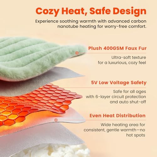 Amélie Home Heated Faux Fur Reading Pillow 3 Temperature Backrest - Image 6