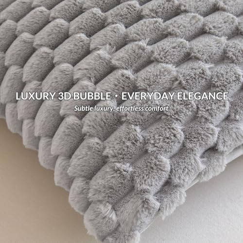 XeGe 3D Bubble Fluffy Faux Rabbit Fur Body Pillow Cover 20x54, Light Grey - Image 2