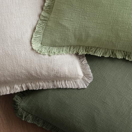 MIULEE Boho Linen Fringe Decorative Throw Pillow Covers Rifle Green 20x20 - Image 4