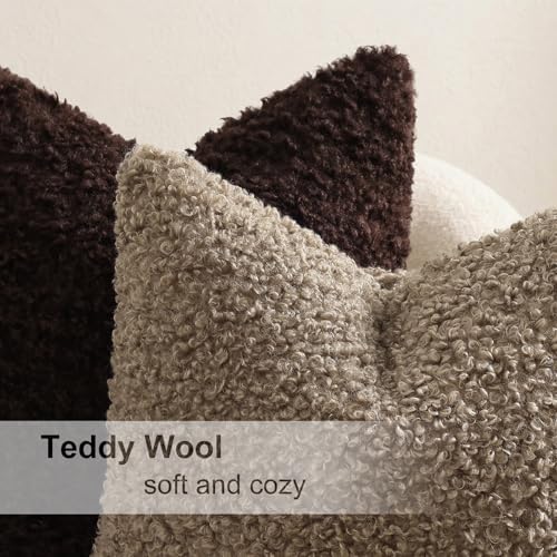decorUhome Sherpa Decorative Throw Pillow Covers 18x18 Set of 2 Chocolate - Image 4