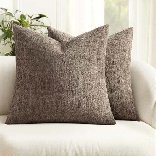 MIULEE Fall Couch Pillow Covers Textured Chenille 18x18 Taupe by MIULEE