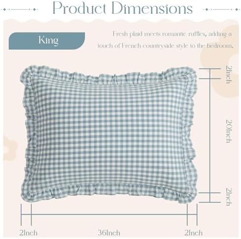 KKJIAF 2 Pcs Plaid Ruffle Pillow Case King Size, Dusty Blue Plaid - Image 2
