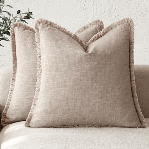 Foindtower Decorative Linen Fringe Throw Pillow Covers 20×20 Natural Linen by Foindtower